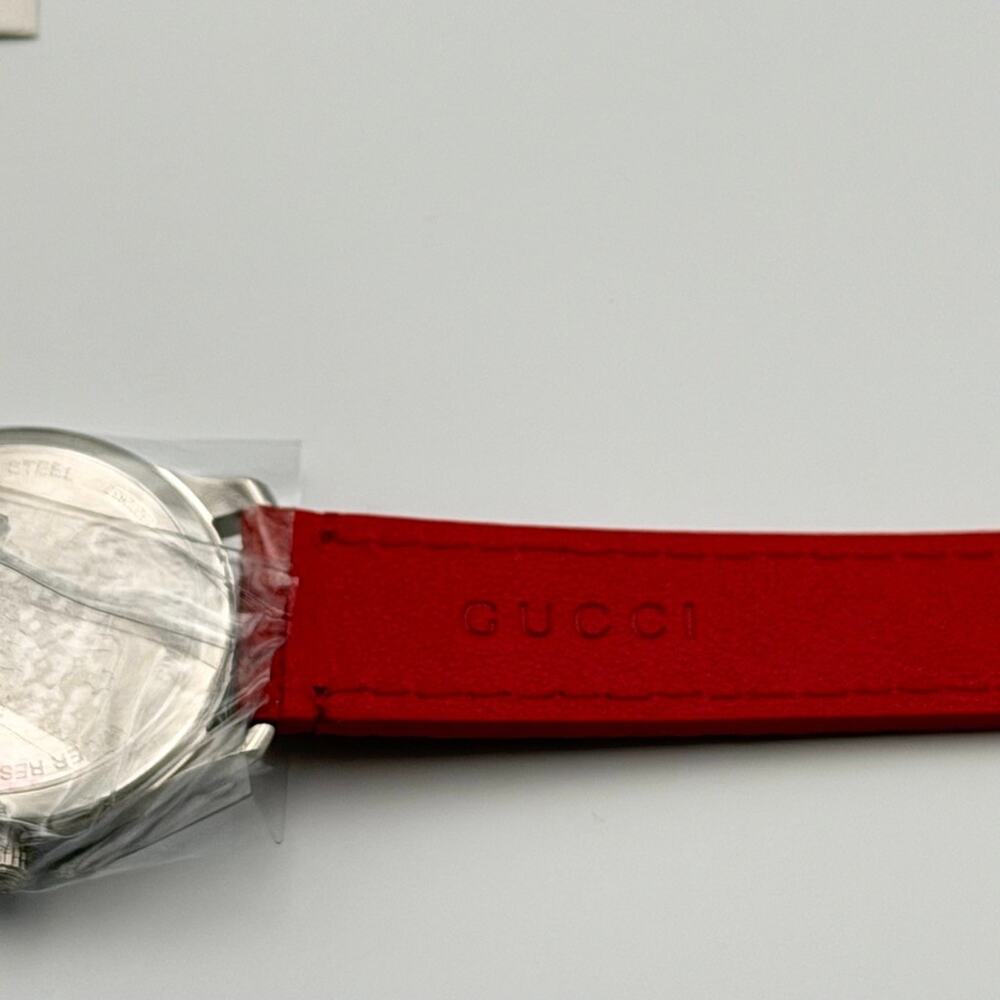 Gucci G-Timeless YA1265017 Diamond Salmon Dial Red Leather Bee Watch NEW Box - Picture 6 of 8